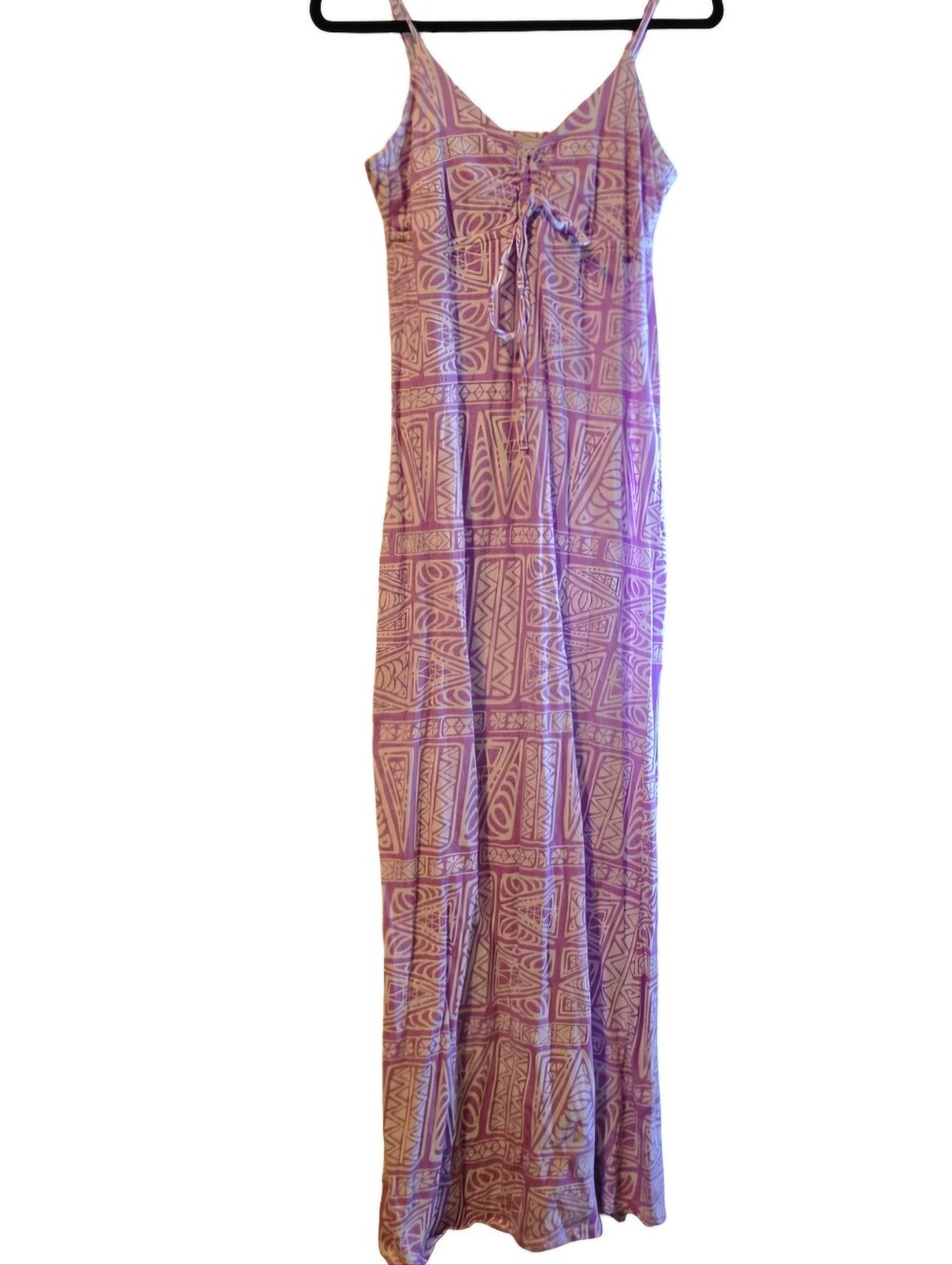Purple Patterned Maxi Dress with Tie Front